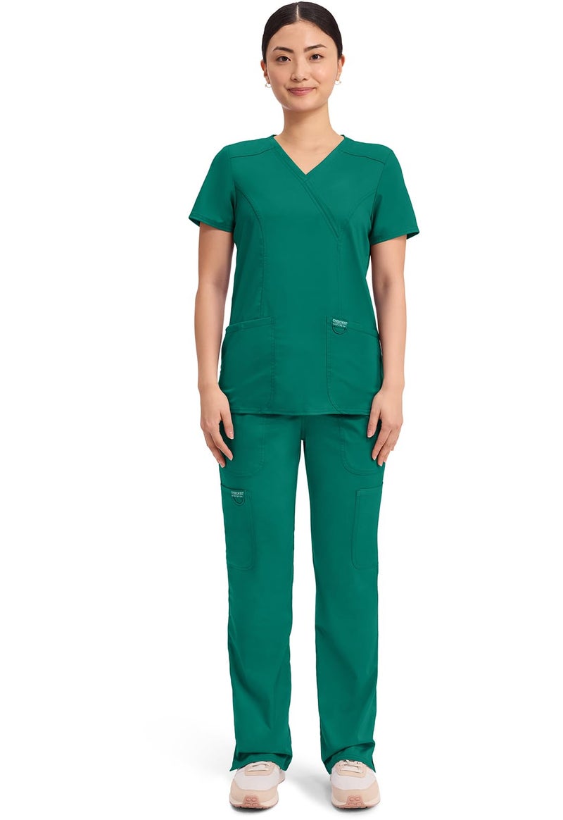 Cherokee Scrubs Top for Women Mock Wrap with 3 Pockets, Soft, 2-Way Stretch & Durable Fabric - WW610, XL, Hunter Green - Image 5